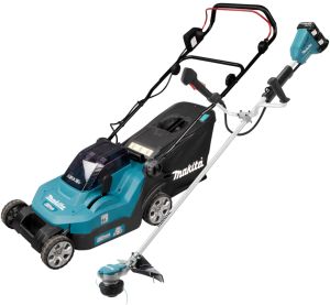 Аккумуляторный набор садовой техники Makita, 18 В: газонокосилка DLM382 + триммер DUR368A, с 2 АКБ 4 Ач и ЗУ