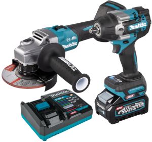 Набор аккумуляторного инструмента Makita, 40 В: угловая шлифмашина GA005GZ + ударный гайковерт TW007GZ, с АКБ 4 Ач и быстрым ЗУ 6 А (PT1421)