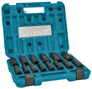 Набор ударных удлиненных торцовых головок Makita Impact Black 1/2", 14 шт. (10, 11, 12, 13, 14, 16, 17, 19, 21 , 22, 24, 27, 30, 32 мм) , E-16586