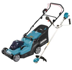 Аккумуляторный набор садовой техники Makita, 40 В: газонокосилка LM003 + триммер UR002, с АКБ 4 Ач и ЗУ