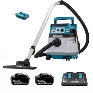 Набор: аккумуляторный пылесос Makita DVC157LZX3 + 2 аккумулятора Makita BL1850B (LXT 18В, 5Ач) + зарядное устройство Makita DC18RD быстрое двухпортовое (LXT 18В)