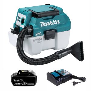 Набор: аккумуляторный пылесос Makita DVC750LZ, для сухой и влажной уборки + аккумулятор Makita BL1830B (LXT 18В, 3Ач) + зарядное устройство Makita DC18RC быстрое (LXT 18В)