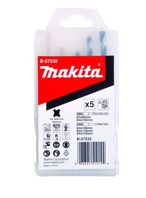 Набор сверл Makita по дереву и металлу SDS -PLUS, 5 шт. (HSS-TIN 3, 4, дерево 4, 5, 6 мм), B-57532